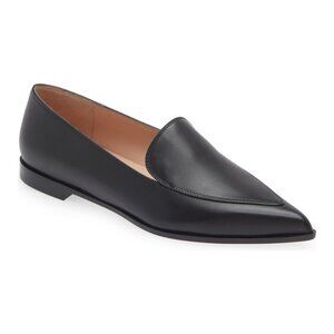 $800 Gianvito Rossi Pointed Toe Flat BLACK LEATHER LOAFER SLIP ON 41 (MF2)